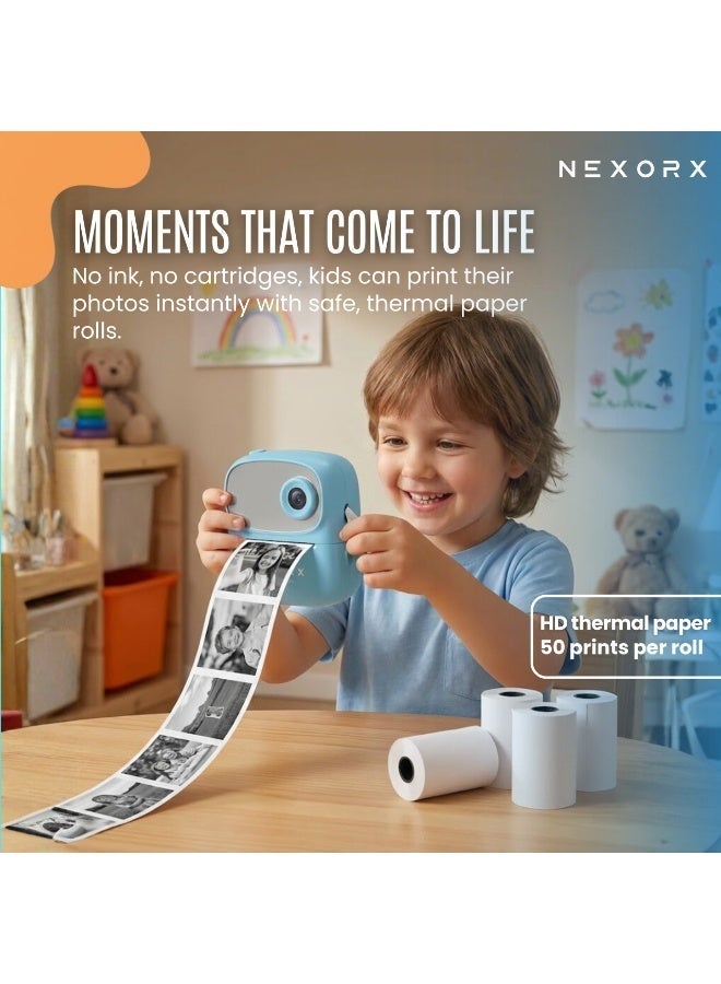 NEXORX Kids Camera with Instant Print – Dual HD Lens, 2.4" IPS Screen, 500x Thermal Printing, 1080P Video, Fun Filters & Frames, Built-in Games, MP3, 800mAh Rechargeable Battery, Includes 57mm Ink-Free Print Rolls - Image 3
